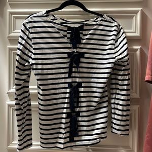 J. crew Back Bow Navy and White Stripe Top